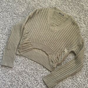 Olive Green Cropped Knit Sweater